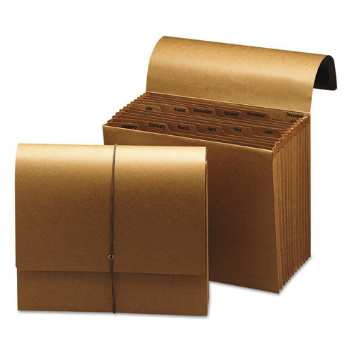 Indexed Expanding Kraft Files, 12 Sections, Elastic Cord Closure,1/12-cut Tabs, Letter Size, Kraft