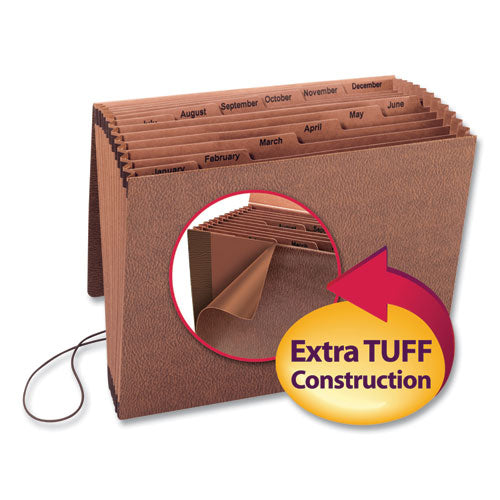 Tuff Expanding Wallet, 12 Sections, Elastic Cord Closure, 1/6-cut Tabs, Letter Size, Redrope.