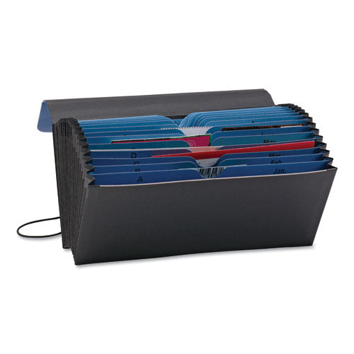 Handy File With Pockets, 21 Sections, Elastic Cord Closure, 1/2-cut Tabs, Check Size, Black/blue.