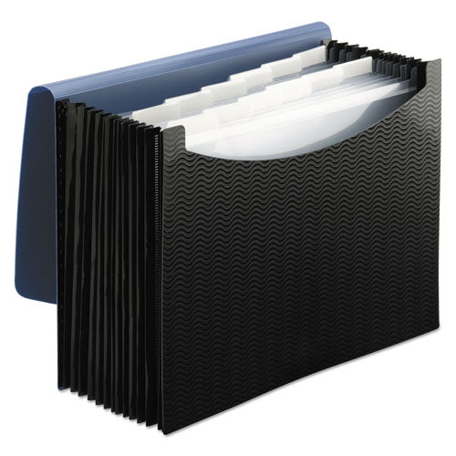 12-pocket Poly Expanding File, 0.88" Expansion,12 Sections, Cord/hook Closure, 1/6-cut Tabs, Letter Size, Black/blue