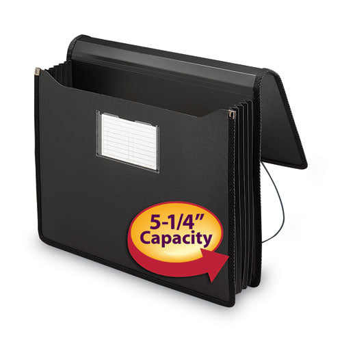 Poly Premium Wallets, 5.25" Expansion, 1 Section, Elastic Cord Closure, Letter Size, Black.