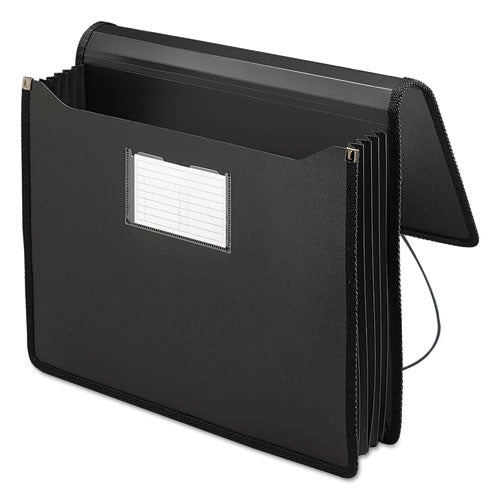 Poly Premium Wallets, 5.25" Expansion, 1 Section, Elastic Cord Closure, Letter Size, Black.