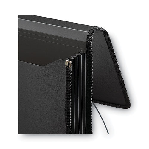 Poly Premium Wallets, 5.25" Expansion, 1 Section, Elastic Cord Closure, Letter Size, Black.