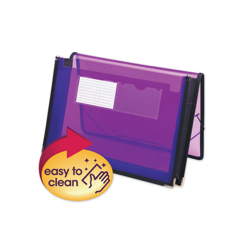 Poly Wallets, 2.25" Expansion, 1 Section, Elastic Cord Closure, Letter Size, Translucent Purple.