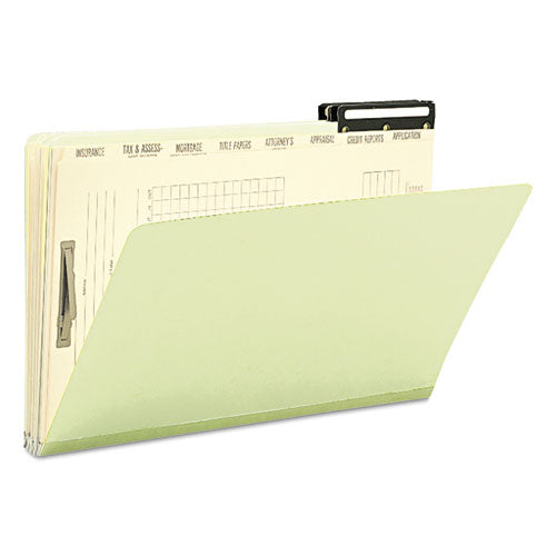 Pressboard Mortgage Folders, 1" Expansion, 8 Dividers, 1 Fastener, Legal Size, Green Exterior, 10/box.