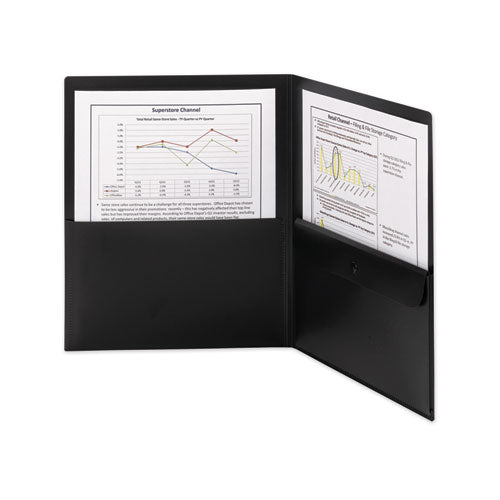 Poly Two-pocket Folder With Snap Closure Security Pocket,100-sheet Capacity, 11 X 8.5, Black, 5/pack