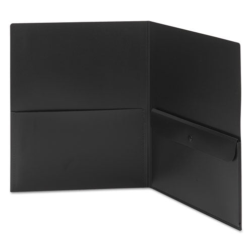 Poly Two-pocket Folder With Snap Closure Security Pocket,100-sheet Capacity, 11 X 8.5, Black, 5/pack