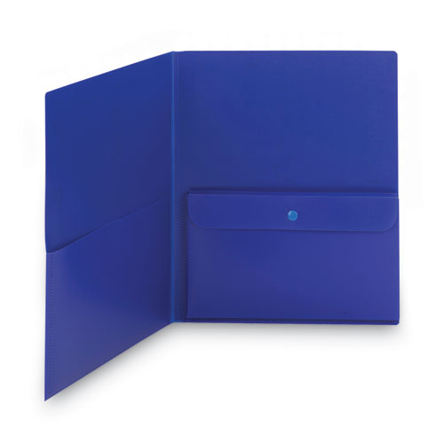 Poly Two-pocket Folder With Security Pocket, 11 X 8 1/2, Blue, 5/pack.