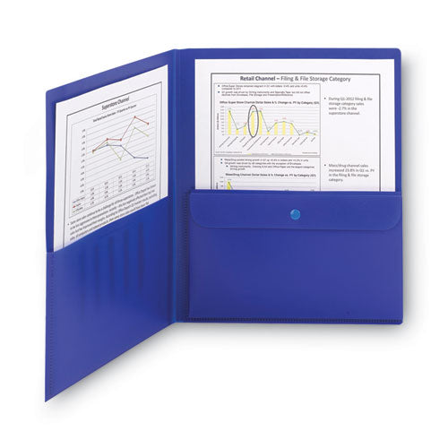 Poly Two-pocket Folder With Security Pocket, 11 X 8 1/2, Blue, 5/pack.