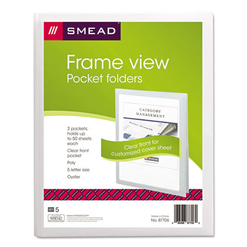 Frame View Poly Two-pocket Folder, 100-sheet Capacity, 11 X 8.5, Clear/oyster, 5/pack.