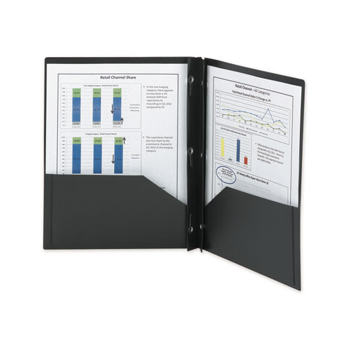 Poly Two-pocket Folder With Fasteners, 180-sheet Capacity, 11 X 8.5, Black, 25/box.