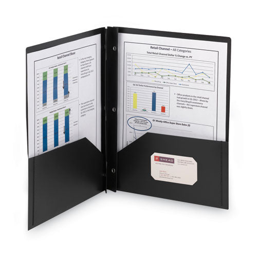 Poly Two-pocket Folder With Fasteners, 180-sheet Capacity, 11 X 8.5, Black, 25/box.