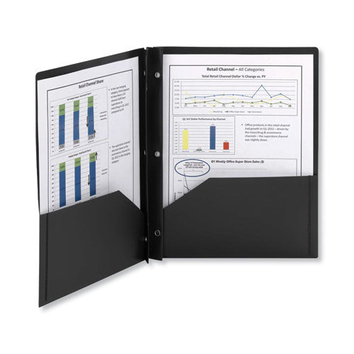 Poly Two-pocket Folder With Fasteners, 180-sheet Capacity, 11 X 8.5, Black, 25/box.