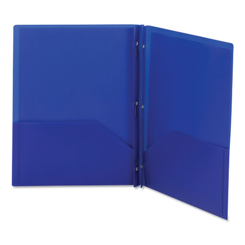 Poly Two-pocket Folder With Fasteners, 180-sheet Capacity, 11 X 8.5, Blue, 25/box.