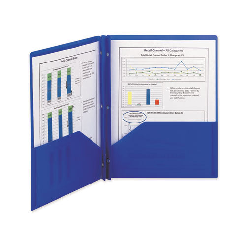 Poly Two-pocket Folder With Fasteners, 180-sheet Capacity, 11 X 8.5, Blue, 25/box.