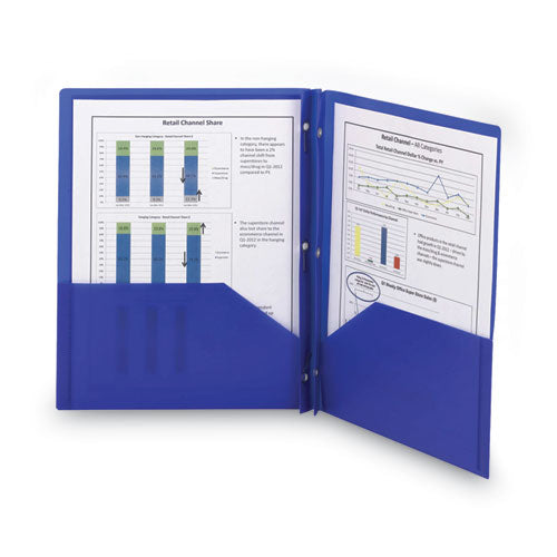 Poly Two-pocket Folder With Fasteners, 180-sheet Capacity, 11 X 8.5, Blue, 25/box.