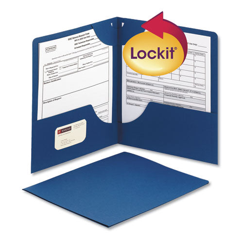 Lockit Two-pocket Folder, Textured Paper, 100-sheet Capacity, 11 X 8.5, Dark Blue, 25/box.