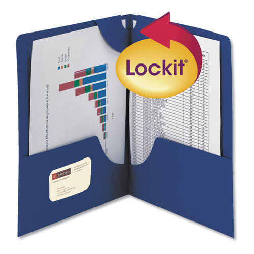 Lockit Two-pocket Folder, Textured Paper, 100-sheet Capacity, 11 X 8.5, Dark Blue, 25/box.