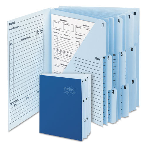 10-pocket Project Organizer With Indexed Tabs (1-10), 10 Sections, Unpunched, 1/3-cut Tabs, Letter Size, Lake Blue/navy Blue.