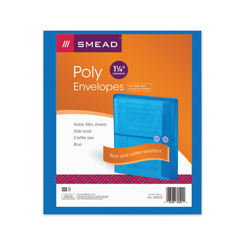 Poly String And Button Interoffice Envelopes, Open-side (horizontal), 9.75 X 11.63, Transparent Blue, 5/pack.