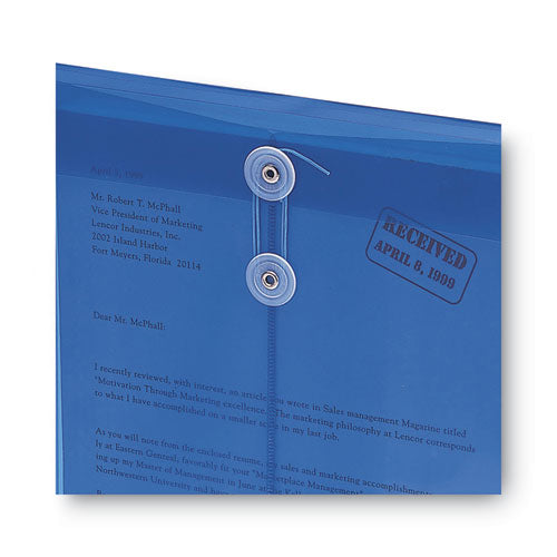 Poly String And Button Interoffice Envelopes, Open-end (vertical),9.75 X 11.63, Transparent Blue, 5/pack