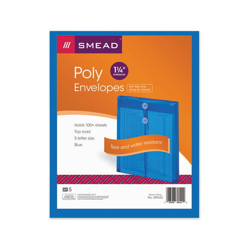 Poly String And Button Interoffice Envelopes, Open-end (vertical),9.75 X 11.63, Transparent Blue, 5/pack