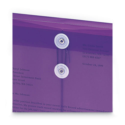 Poly String And Button Interoffice Envelopes, Open-end (vertical), 9.75 X 11.63, Transparent Purple,5/pack