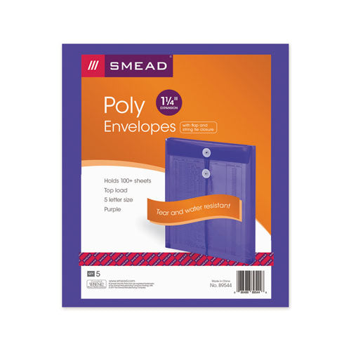 Poly String And Button Interoffice Envelopes, Open-end (vertical), 9.75 X 11.63, Transparent Purple,5/pack