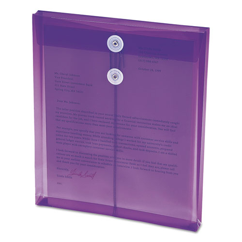 Poly String And Button Interoffice Envelopes, Open-end (vertical), 9.75 X 11.63, Transparent Purple,5/pack