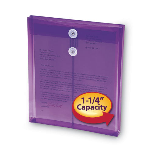 Poly String And Button Interoffice Envelopes, Open-end (vertical), 9.75 X 11.63, Transparent Purple,5/pack