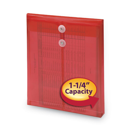 Poly String And Button Interoffice Envelopes, Open-end (vertical), 9.75 X 11.63, Transparent Red, 5/pack.