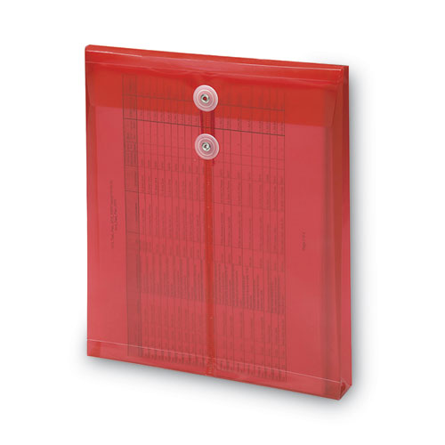 Poly String And Button Interoffice Envelopes, Open-end (vertical), 9.75 X 11.63, Transparent Red, 5/pack.