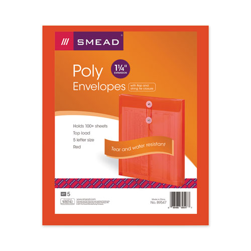 Poly String And Button Interoffice Envelopes, Open-end (vertical), 9.75 X 11.63, Transparent Red, 5/pack.