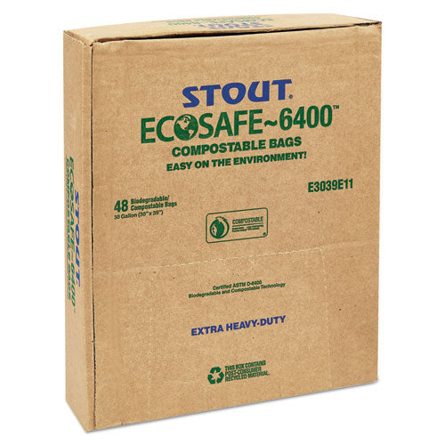 Ecosafe-6400 Bags, 30 Gal, 1.1 Mil, 30" X 39", Green, 48/box.