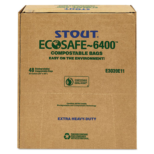 Ecosafe-6400 Bags, 30 Gal, 1.1 Mil, 30" X 39", Green, 48/box.