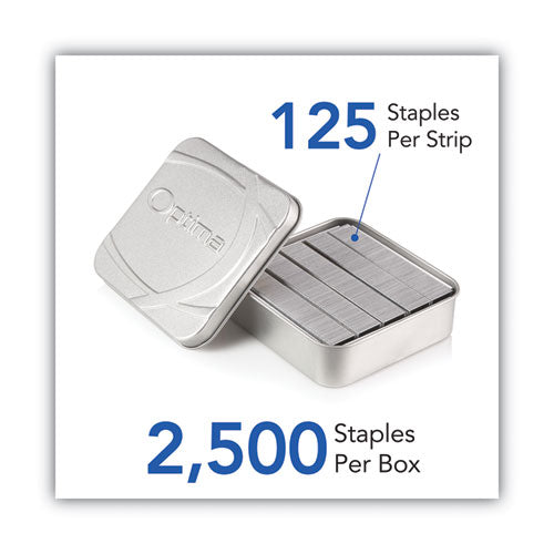 Optima High-capacity Staples, 0.38" Leg, 0.5" Crown, Steel, 125/strip, 20 Strips/box.