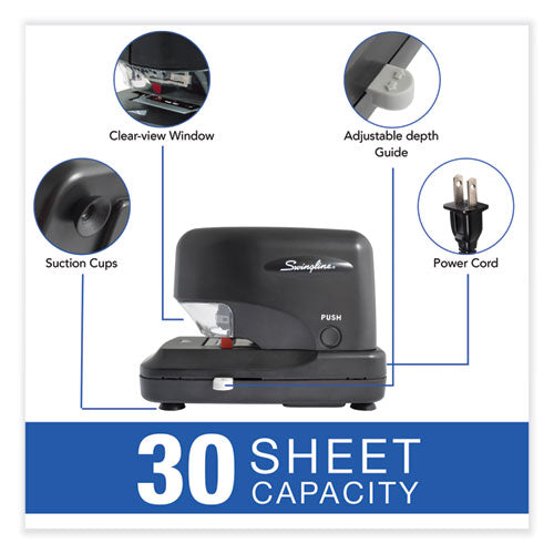 High-volume Electric Stapler, 30-sheet Capacity, Black.