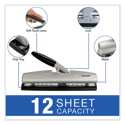 12-sheet Lighttouch Desktop Two- To Three-hole Punch, 9/32" Holes, Black/silver.