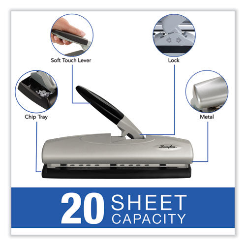 20-sheet Lighttouch Desktop Two- To Seven-hole Punch, 9/32" Holes, Silver/black.