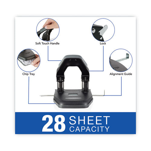 28-sheet Comfort Handle Steel Two-hole Punch, 1/4" Holes, Black/gray.