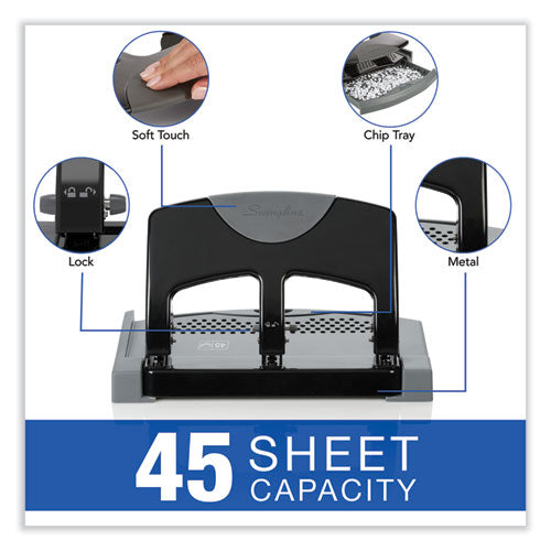 45-sheet Smarttouch Three-hole Punch, 9/32" Holes, Black/gray.