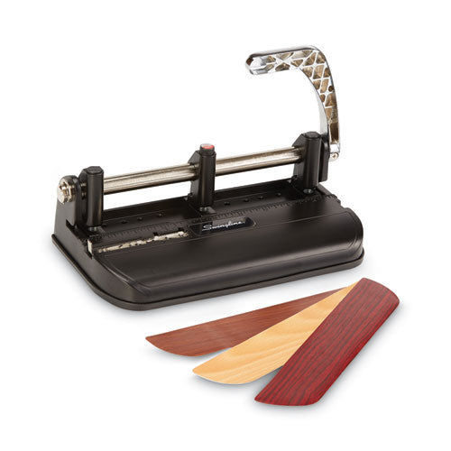 40-sheet Accented Heavy-duty Lever Action Two- To Seven-hole Punch, 11/32" Holes, Black/woodgrain.