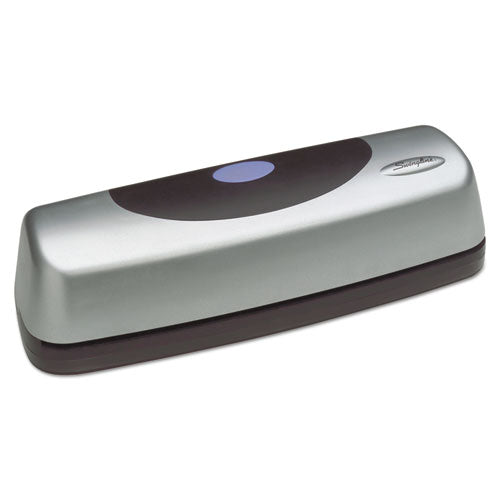 15-sheet Electric/battery Portable Desktop Punch, Three-holes, 9/32" Holes, Silver/black.