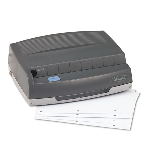 50-sheet 350md Electric Three-hole Punch, 9/32" Holes, Gray.