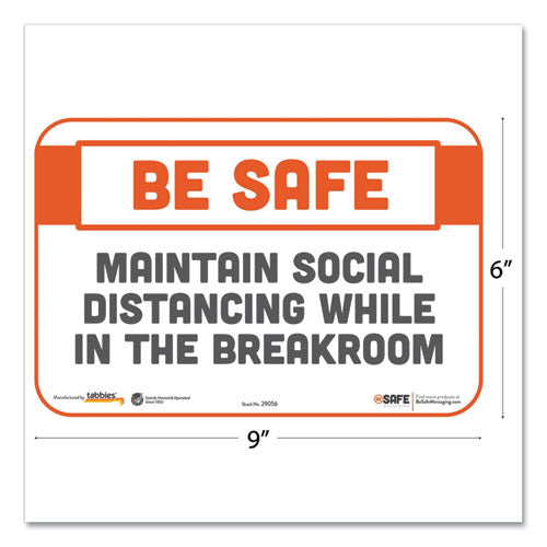 Besafe Messaging Repositionable Wall/door Signs,9 X 6, Maintain Social Distancing While In The Breakroom, White, 30/carton