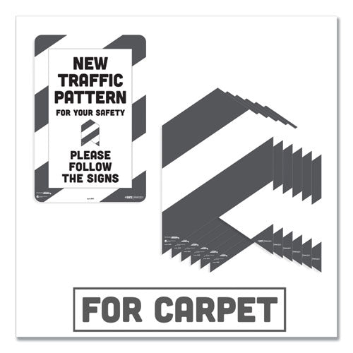 Besafe Carpet Decals, New Traffic Pattern For Your Safety; Please Follow The Signs,12 X 18, White/gray, 7/pack