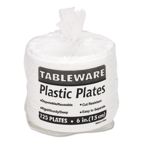 Plastic Dinnerware, Plates, 6" Dia, White, 125/pack.