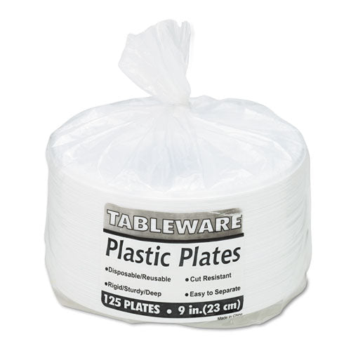 Plastic Dinnerware, Plates, 9" Dia, White, 500/carton.