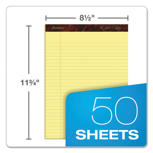 Gold Fibre Quality Writing Pads, Wide/legal Rule, 50 Canary-yellow 8.5 X 11.75 Sheets, Dozen.