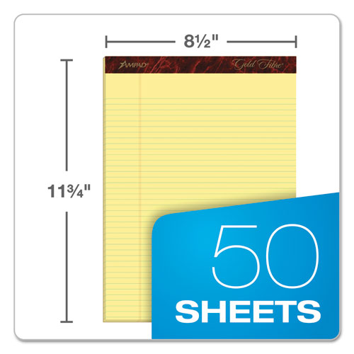 Gold Fibre Quality Writing Pads, Narrow Rule, 50 Canary-yellow 8.5 X 11.75 Sheets, Dozen.